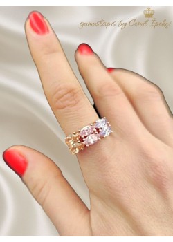 Morganit, Ametist ve Lab Topaz Taşlı Gümüş Yüzük