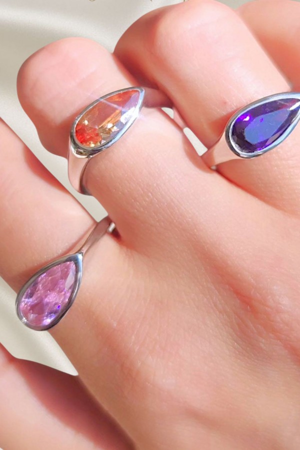 Ametist ve Morganit Taşlı Gümüş Yüzük Serisi 