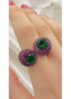 Yakut Taşlı İri Gümüş Yüzük