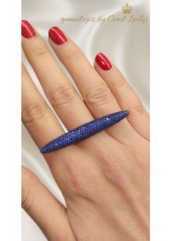 Safir Taşlı Çubuk Motif Gümüş Yüzük 