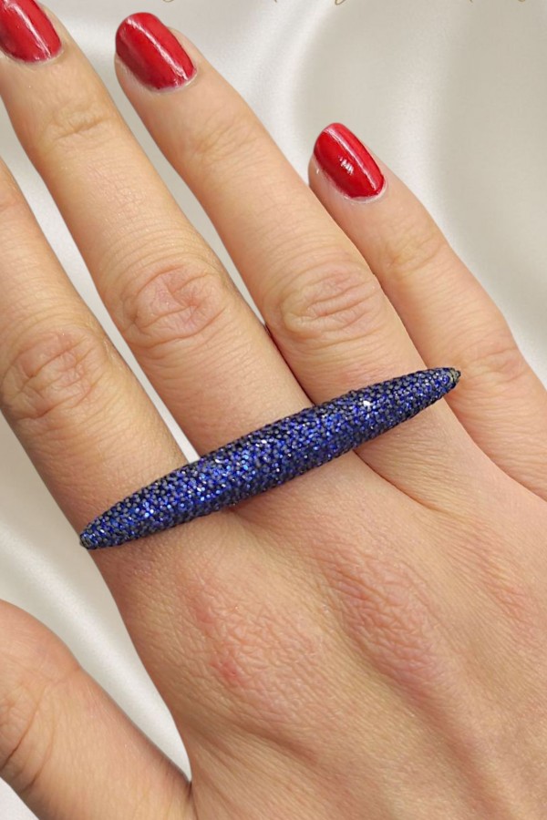 Safir Taşlı Çubuk Motif Gümüş Yüzük 