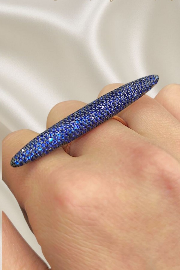 Safir Taşlı Çubuk Motif Gümüş Yüzük 