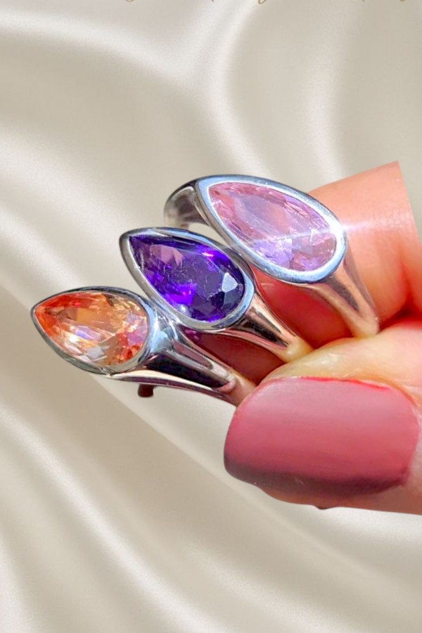 Ametist ve Morganit Taşlı Gümüş Yüzük Serisi 