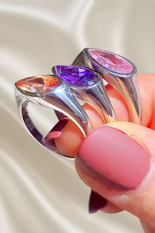 Ametist ve Morganit Taşlı Gümüş Yüzük Serisi 