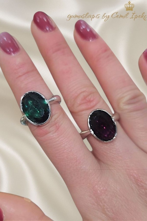 Peridot ve Lab Topaz Taşlı Gümüş Yüzük Serisi