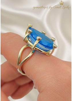 Mavi Lab Topaz Taşlı Damla Motif Gümüş Yüzük