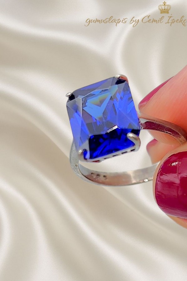 Lab Tanzanit Taşlı Gümüş Yüzük