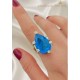 Mavi Lab Topaz Taşlı Damla Motif Gümüş Yüzük