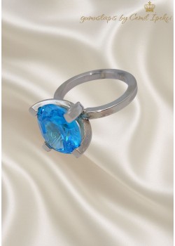 Lab Topaz Taşlı Yüksek Motif Gümüş Yüzük