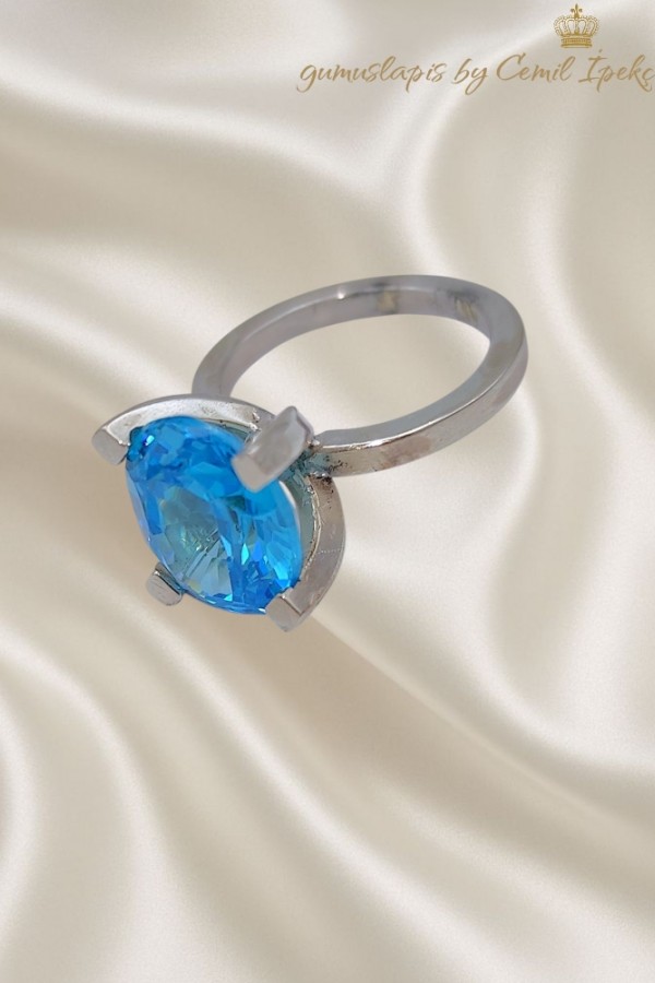 Lab Topaz Taşlı Yüksek Motif Gümüş Yüzük