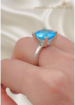 Lab Topaz Taşlı Yüksek Motif Gümüş Yüzük