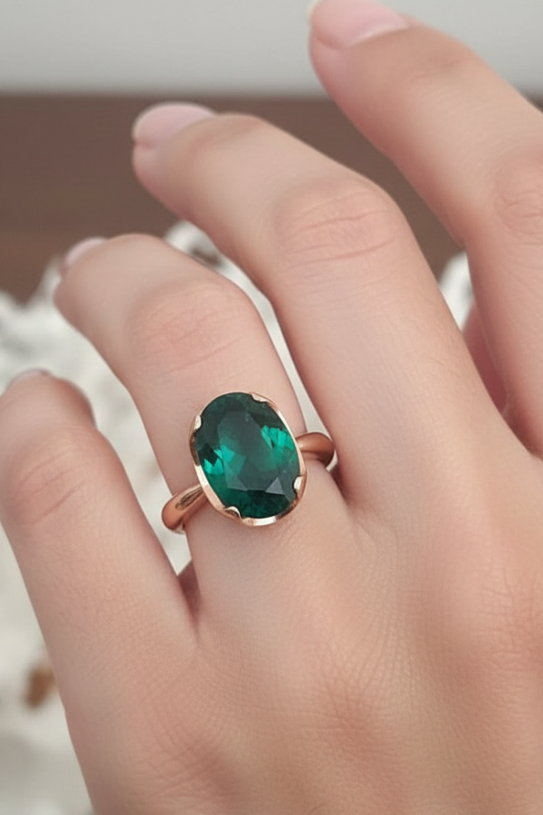 Peridot Taşlı Oval Gümüş Yüzük