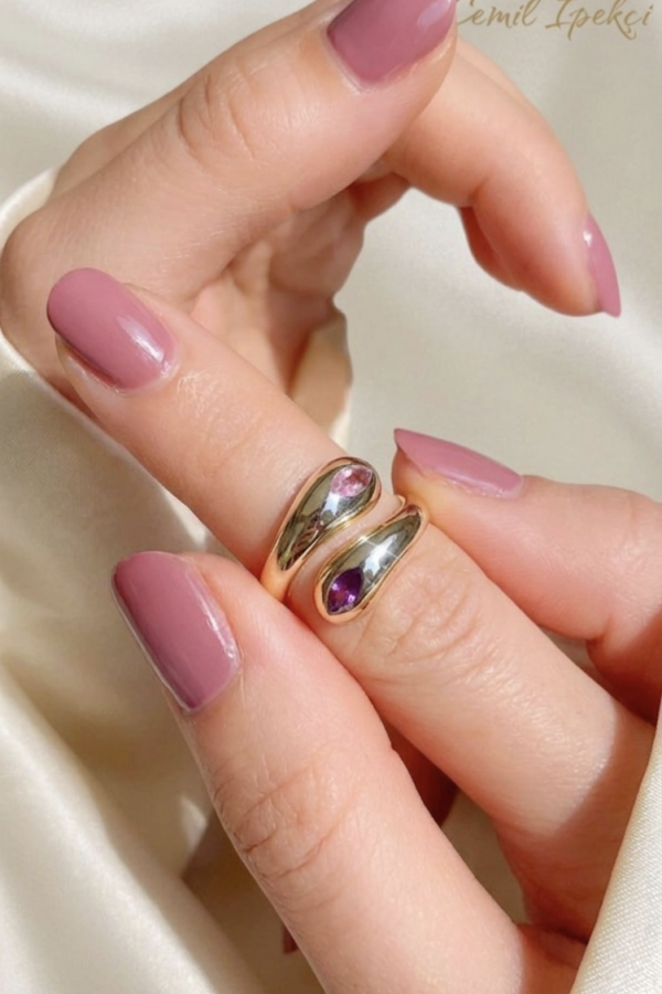 Ametist ve Morganit Taşlı Gümüş Yüzük 