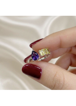 Ametist ve Lab Topaz Taşlı Gümüş Yüzük