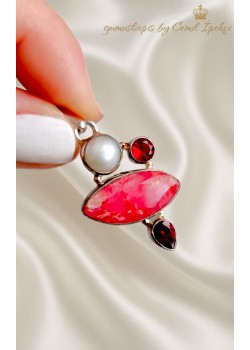 Yakut Lal ve İncili Gümüş Kolye Ucu