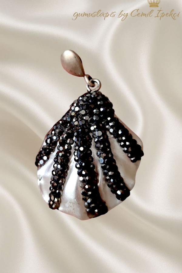 Sedefli Kabuk Motif Gümüş Kolye Ucu