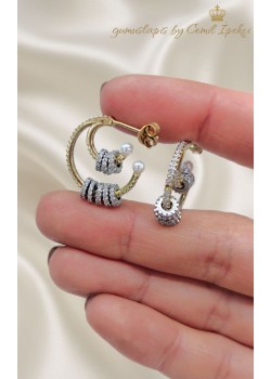 İnci Motif Sarı Beyaz Yarım Halka Küpe Çifti