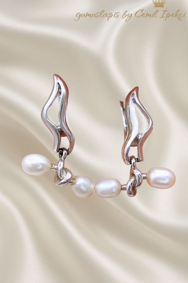 İncili Gümüş Küpe Çifti 