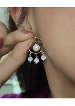 İnci ve Taşlı Gümüş Küpe Çifti