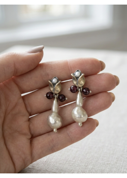 Lal ve İnci Taşlı Lale Motif Gümüş Küpe