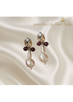 Lal ve İnci Taşlı Lale Motif Gümüş Küpe