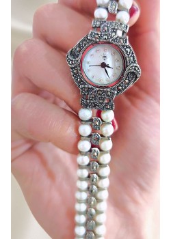 İnci ve Markazit Taşlı Gümüş Saat