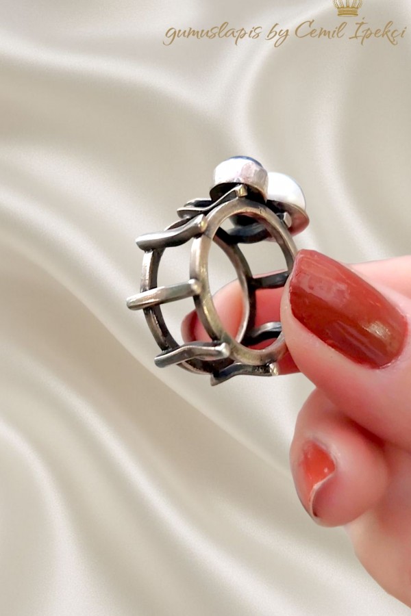 İnci ve Kyanit Taşlı Gümüş Yüzük 