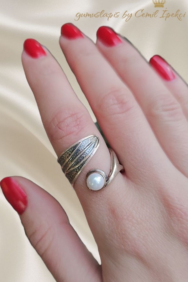 İncili Üstü Açık Gümüş Yüzük 