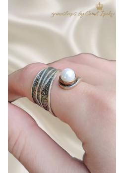 İncili Üstü Açık Gümüş Yüzük 