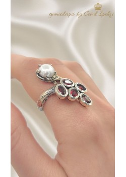 İnci ve Lal Taşlı Gümüş Yüzük 