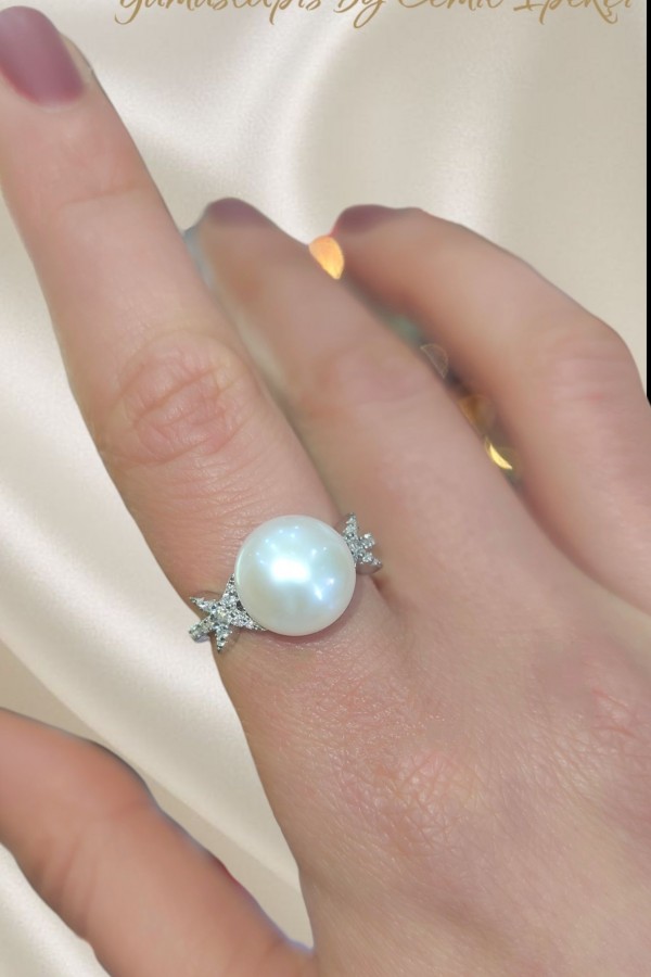 İncili Yuvarlak Motif Gümüş Yüzük 