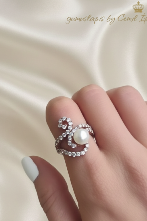 İnci ve Zirkon Taşlı Gümüş Yüzük