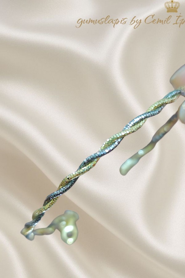 Sarı Siyah İkili Sarmal İtalyan Gümüş Bileklik 