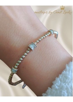 Baget ve Dorika Topları ile Süslü Gümüş Bilezik 