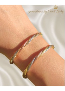 Ortası Topcuk Zincirli Üç Renkli Sarmal Gümüş Bileklik