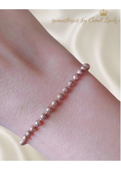 Kumlu Motif Gümüş Rose Topcuklu Bileklik 