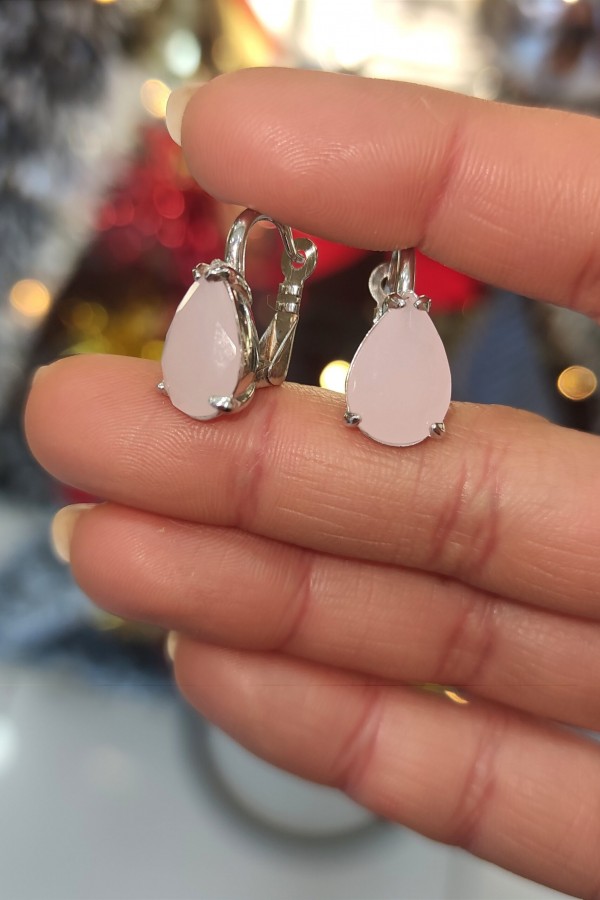 Damla motif pembe kuvars gümüş küpe çifti Damla motif pembe kuvars gümüş küpe çifti