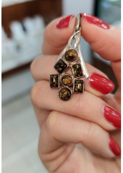 Kehribar taşlı gümüş kolye ucu