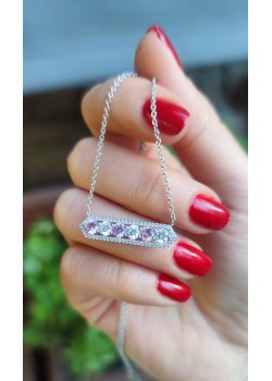 Pembe safir ve Mozanite taşlı gümüş kolye