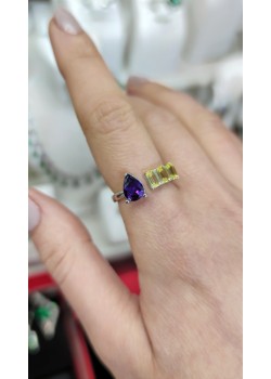 Ametist ve lab topaz taşlı gümüş yüzük